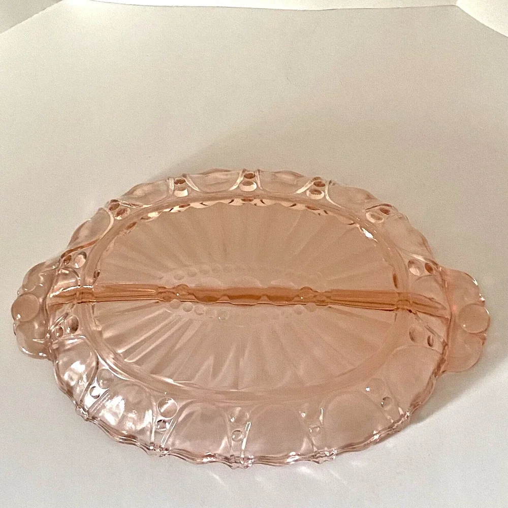 Anchor Hocking Pink Depression Glass Relish Serving Dish Oyster & Pearl Divided